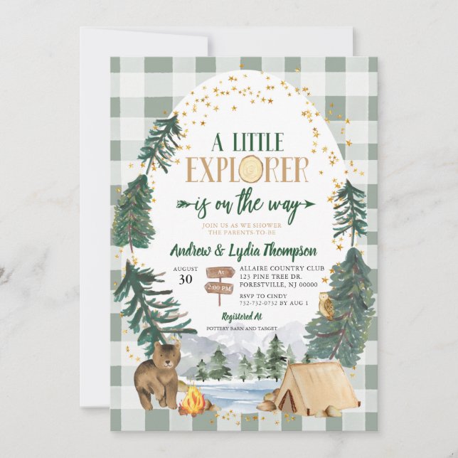 Liten upptäckare på väg Baby Shower Inbjudan (Framsida)
