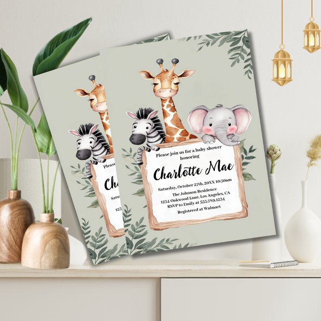 Liten upptäckares safari-djur pojke baby shower inbjudningar (Skapare uppladdad)