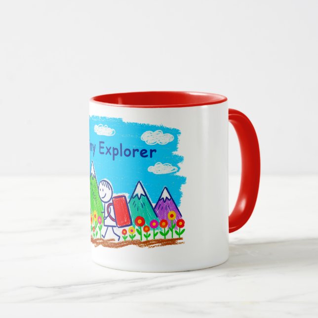 Liten Utforskande Stavfigur Vandringsillustration Mugg (Framsida höger)
