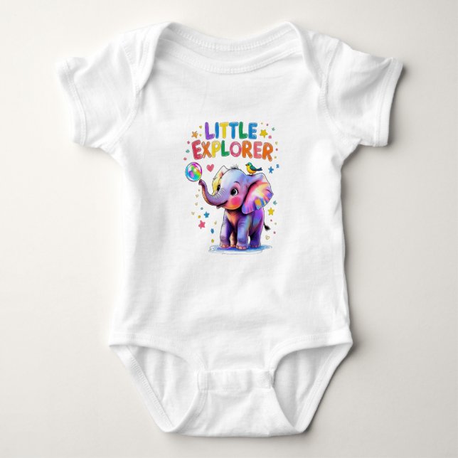 Liten Utforskare Krita Stil Baby Elefant T Shirt (Framsida)