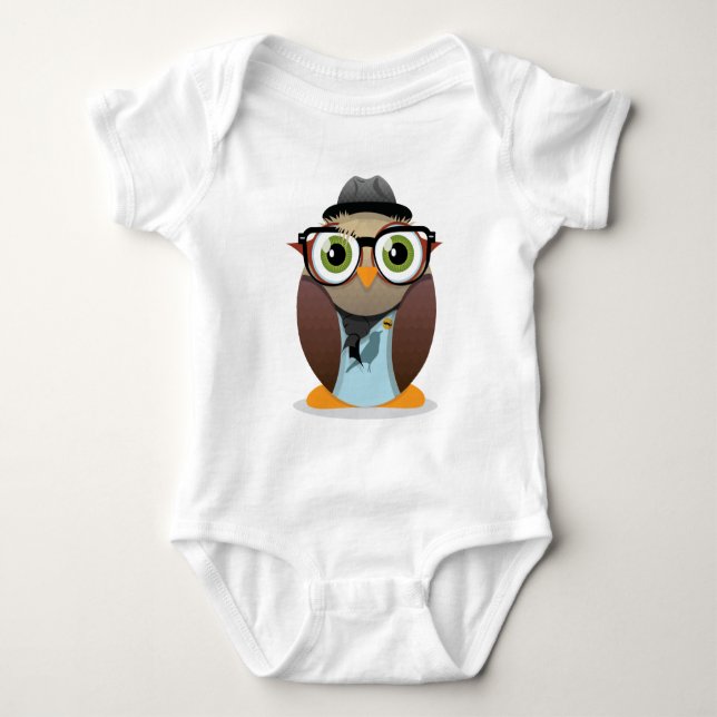 Liten utskrift av Hipster Uggla Tee Shirt (Framsida)