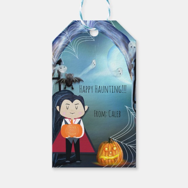 Liten vampyr Dracula Halloween-partygåva Presentetikett (Framsidan)