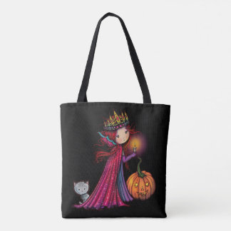 Liten vampyr med katt Halloween-konst Tygkasse