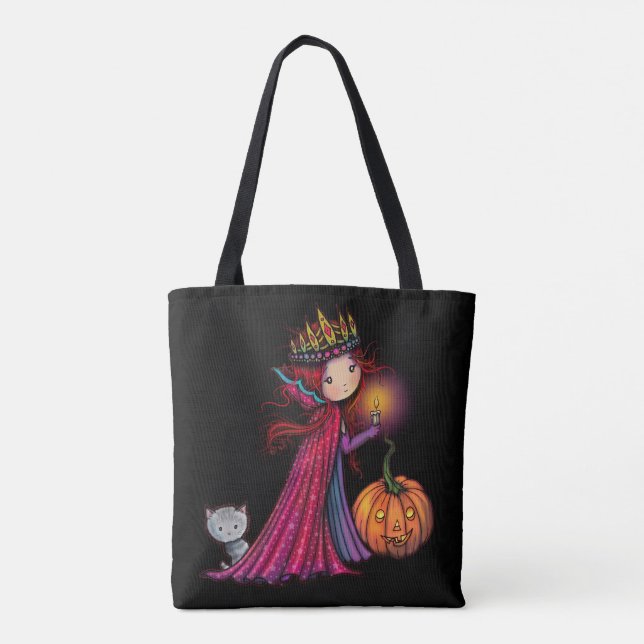 Liten vampyr med katt Halloween-konst Tygkasse (Baksida)