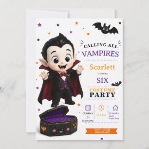 Liten vampyrkostym - Halloween födelsedagsfest Inbjudningar