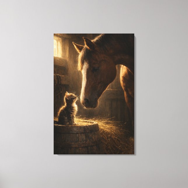 Liten vän | Häst & Kattunge | Sträckt Canvas (Framsida)