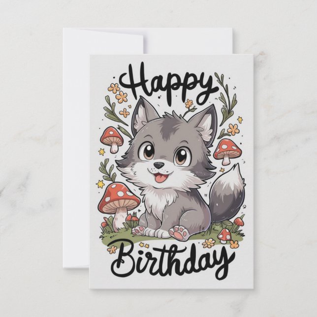 Liten Varg Digital Birthday Kort (Framsida)