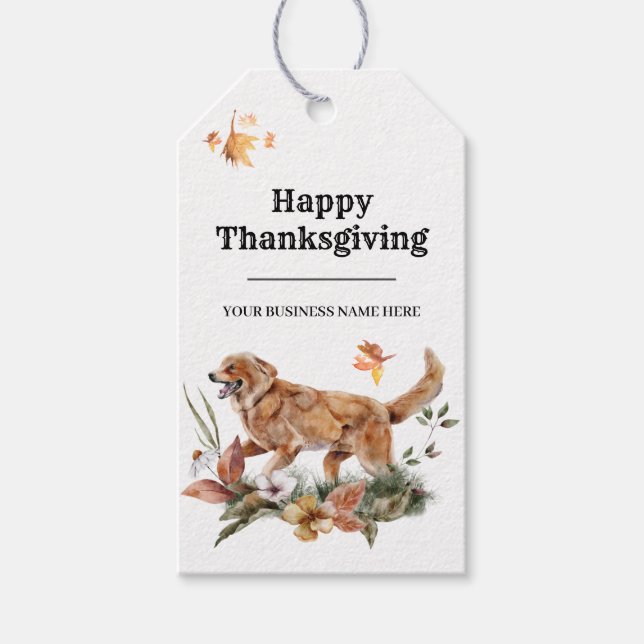Liten verksamhet Thanksgiving Söt blomsterlig hund Presentetikett (Framsidan)