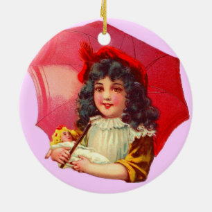 liten Victorian-flicka och hennes docka Julgransprydnad Keramik