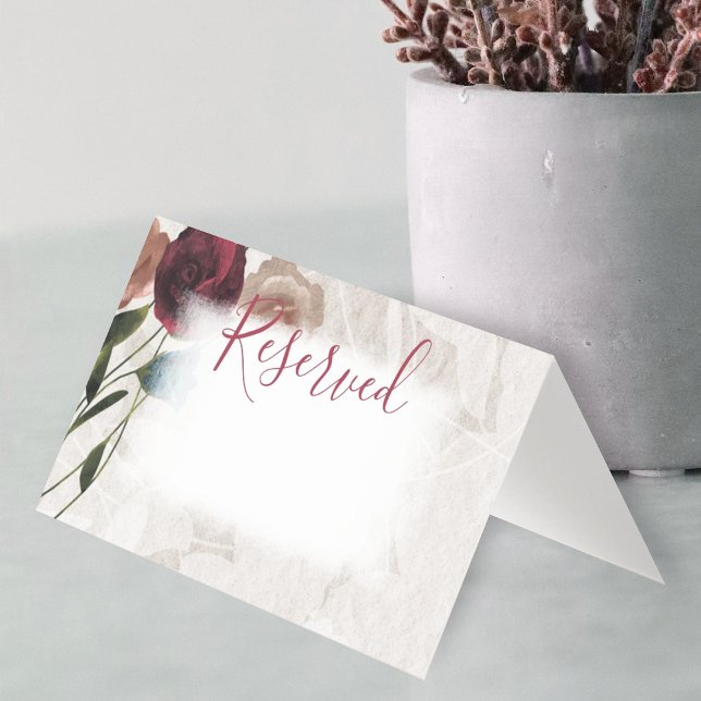 Liten vikt Burgundy Beige Ro, vikt Bröllop Visitkort (beige, burgundy roses wedding reserved card, folded escort card, seating name card, place card)