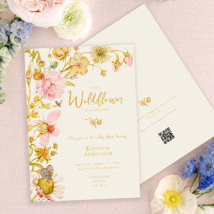 Liten Vild Blomma Fjäril Boho Bebis Bjudning Inbjudningar