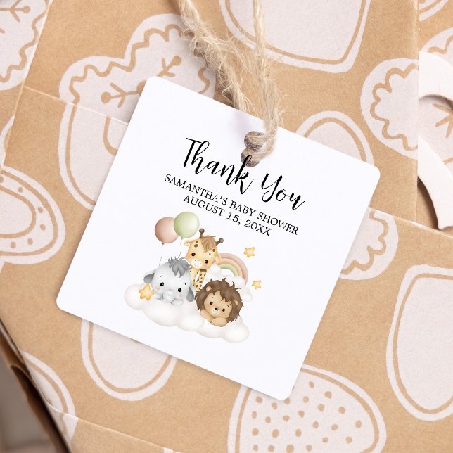 Liten Vild en spädbarnshögtalare för spädbarn, fyr Gåvor Etiketter (ittle Wild One Safari Animals Cute Baby Shower Square Favor Tags)