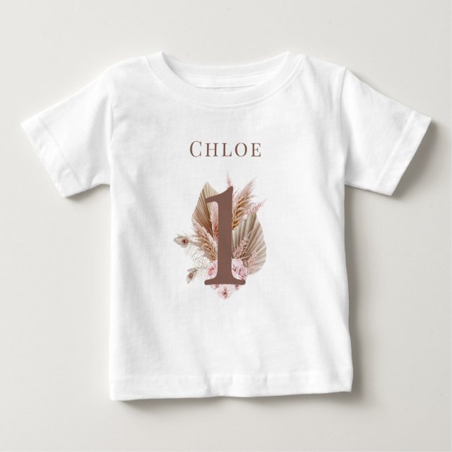Liten vildblomma 1-års boho-fest t shirt (Framsida)