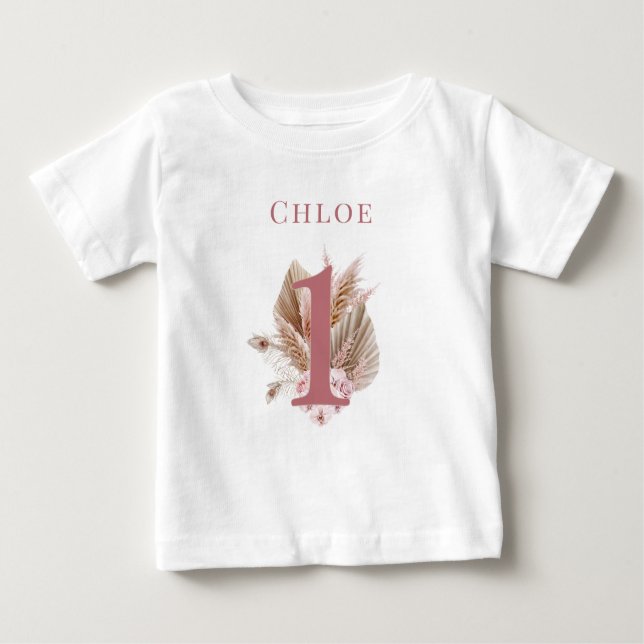 Liten vildblomma 1-års födelsedag rosa t shirt (Framsida)