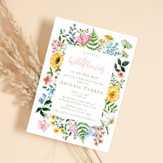 Liten vildblomma akvarell baby shower inbjudningar