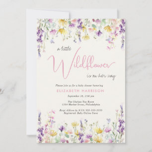 Liten Vildblomma Akvarell Babyflicka Shower Inbjudningar