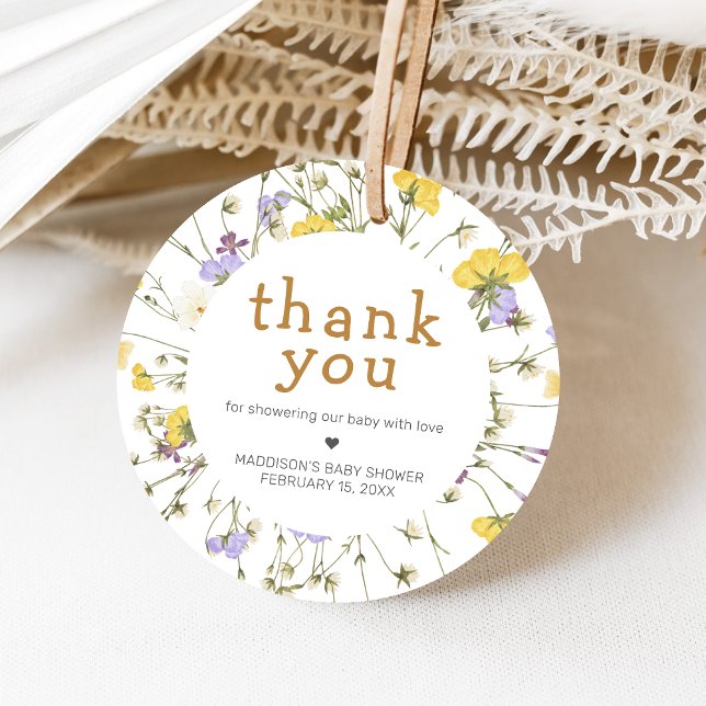 Liten Vildblomma Barnkalas Gåvor Etiketter (Wildflower Baby Shower Favor Tags)