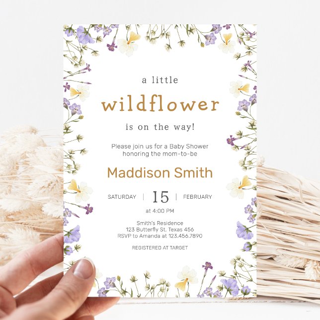 Liten Vildblomma Barnkalas Inbjudningar (Wildflower Baby Shower Invitation)