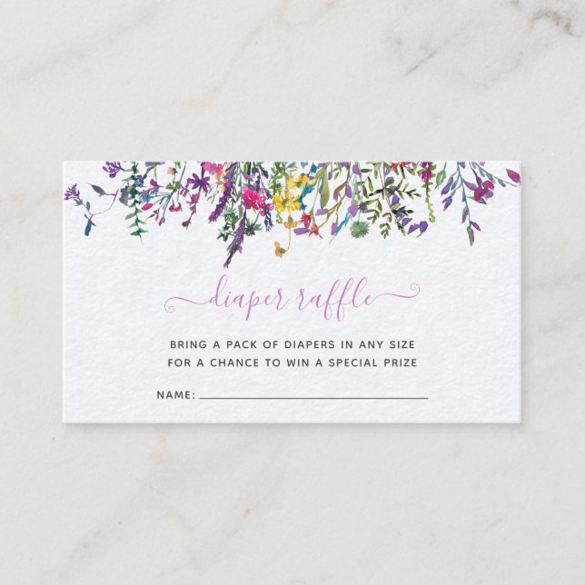 Liten Vildblomma Blöja Lotteri Baby Shower Tilläggskort (Framsida)