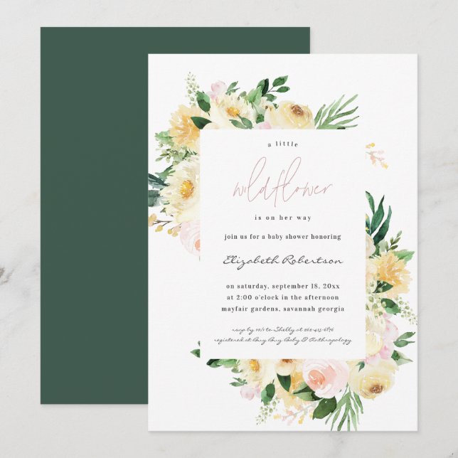 Liten vildblomma Blommig Baby Shower Inbjudan (Fram/baksida)