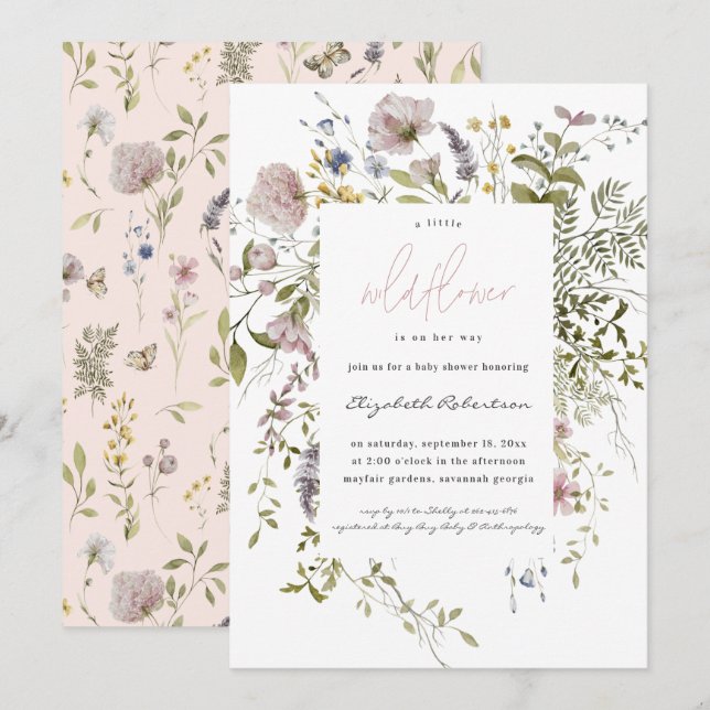 Liten Vildblomma Blommig Baby Shower Inbjudningar (Fram/baksida)