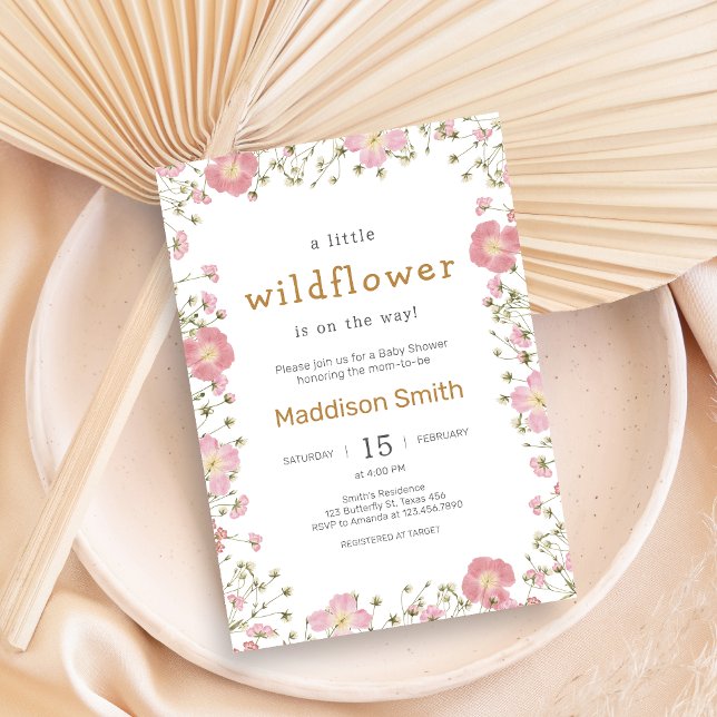 Liten vildblomma  Boho-bebisens shower Inbjudningar (Little Wildflower Baby Shower Invitation)