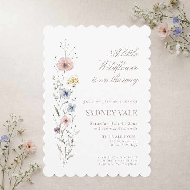Liten Vildblomma Elegant Blommig Bebis Shower Inbjudningar (Skapare uppladdad)