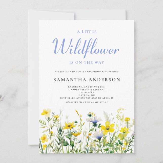 Liten vildblomma Könsneutrala baby shower Inbjudningar (Framsida)