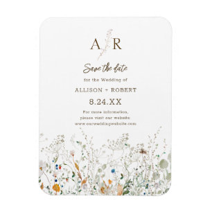 Liten Vildblomma Monogram Spara Datum Magnet