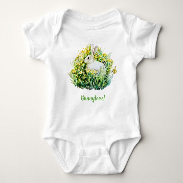 Liten vit bunny och blommor t shirt (Framsida)