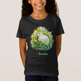 Liten vit bunny och blommor t shirt