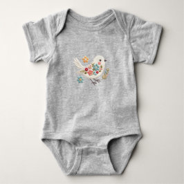 Liten vit fågel blommig baby bodysuit t shirt