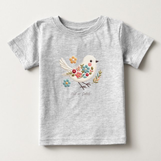 Liten vit fågel Blommig baby t-shirt (Framsida)