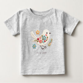 Liten vit fågel Blommig baby-t-shirt T Shirt