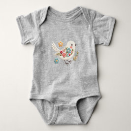 Liten vit fågel blomsterbabybodys t shirt