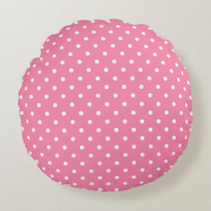 Liten vit Polka dots på shock rosa Rund Kudde