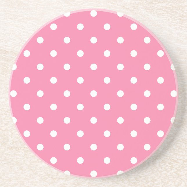Liten vit Polka dots på shock rosa Underlägg Sandsten (Framsidan)