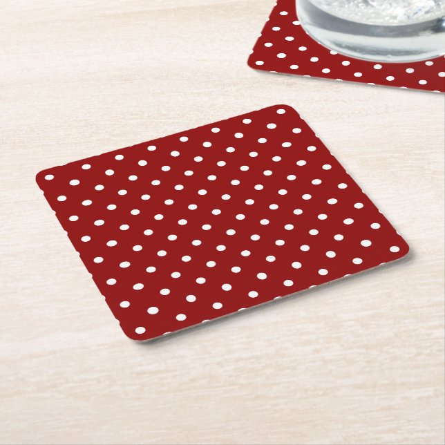 Liten vit Polka dots röd bakgrund Underlägg Papper Kvadrat (Vinklad)
