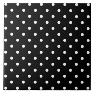Liten vit Polka dots svart bakgrund Kakelplatta