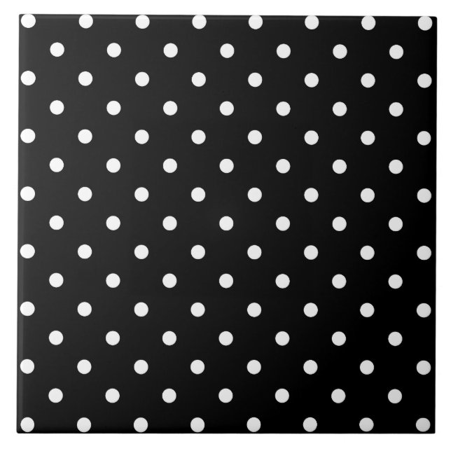 Liten vit Polka dots svart bakgrund Kakelplatta (Framsidan)