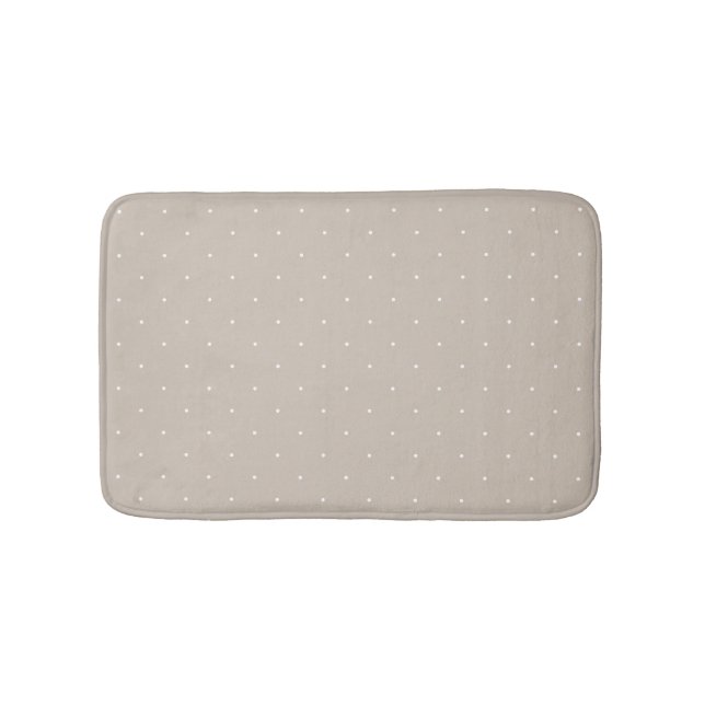 Liten vit prickmönster på snygg beige gråbeige badrumsmatta (Framsidan)