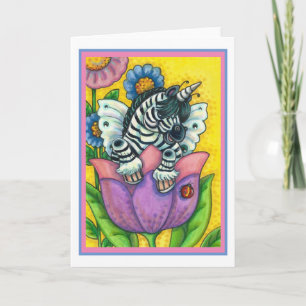 LITEN ZEBO WHIMSYNICKER, ZEBRA ENHÖRNING Blank Hol Helgkort