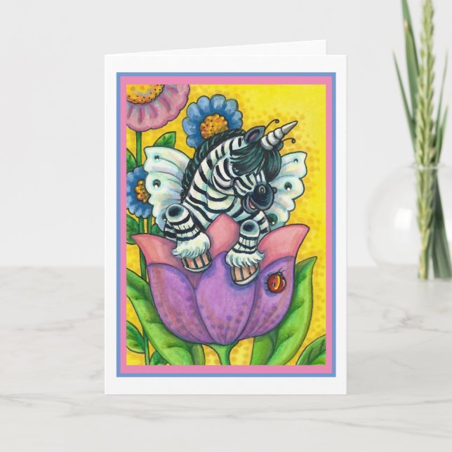 LITEN ZEBO WHIMSYNICKER, ZEBRA ENHÖRNING Blank Hol Helgkort (Framsida)