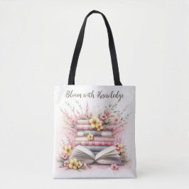 Literär Bloom Tote Bag - Blommar med Bokar Tygkasse