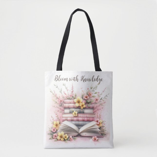 Literär Bloom Tote Bag - Blommar med Bokar Tygkasse (Framsida)