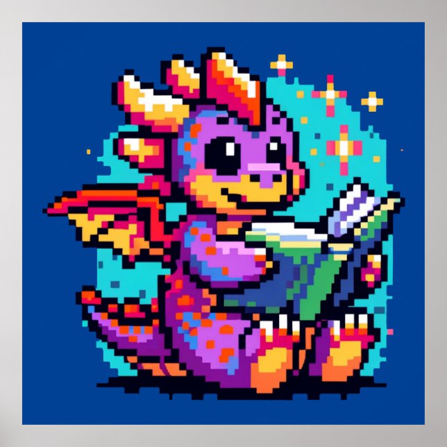 Literär dragon: 8-bitars bokmask Fantasy Poster (Framsidan)