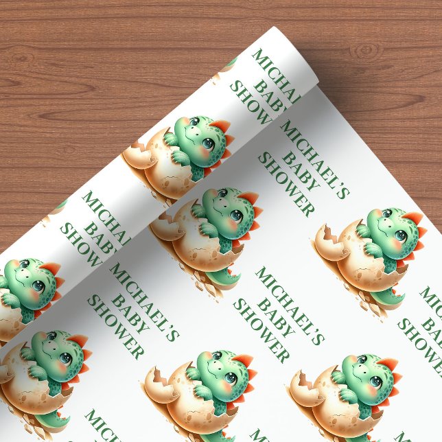 Litet Babydinosaurie Inpackningspapper för snart u Presentpapper (Tiny Baby Dino Wrapping Paper for Hatching Soon Shower)