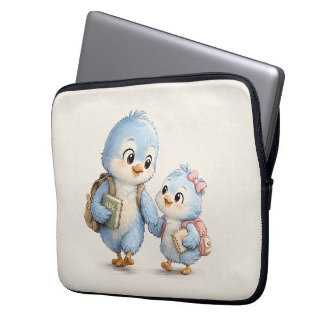Litet Blått Fågel-syskon Bärbar Dator-fodral Laptop Fodral (Framsidan Vänster)