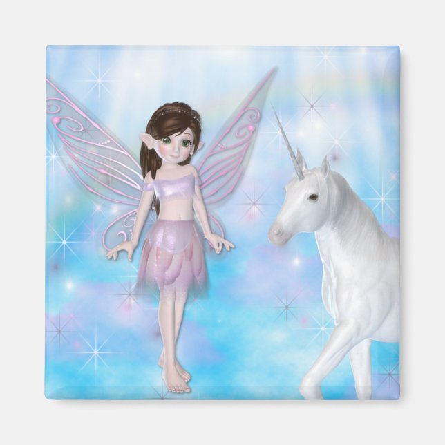 Litet Fairy w/Unicorn-design Magnet (Framsidan)