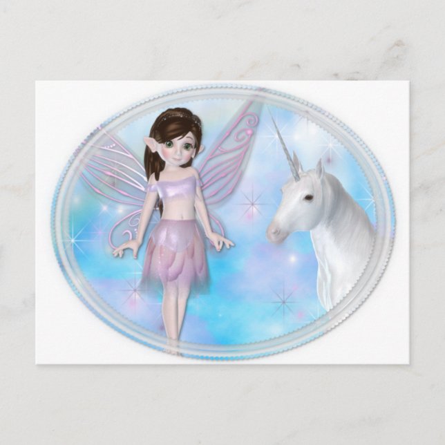 Litet Fairy w/Unicorn-design Vykort (Framsida)